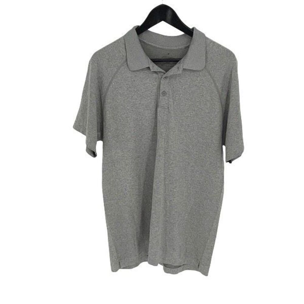 Fabletics Mens Heather The Training Day‎ Short sleeve Polo Shirt Gray Large